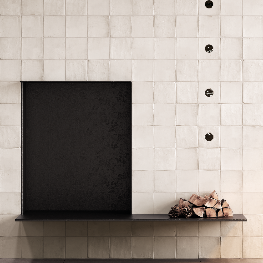 Carrelage Albertina 15x15 cm à Bordeaux, inserts circulaires de 30 mm, variation de couleurs détonées.