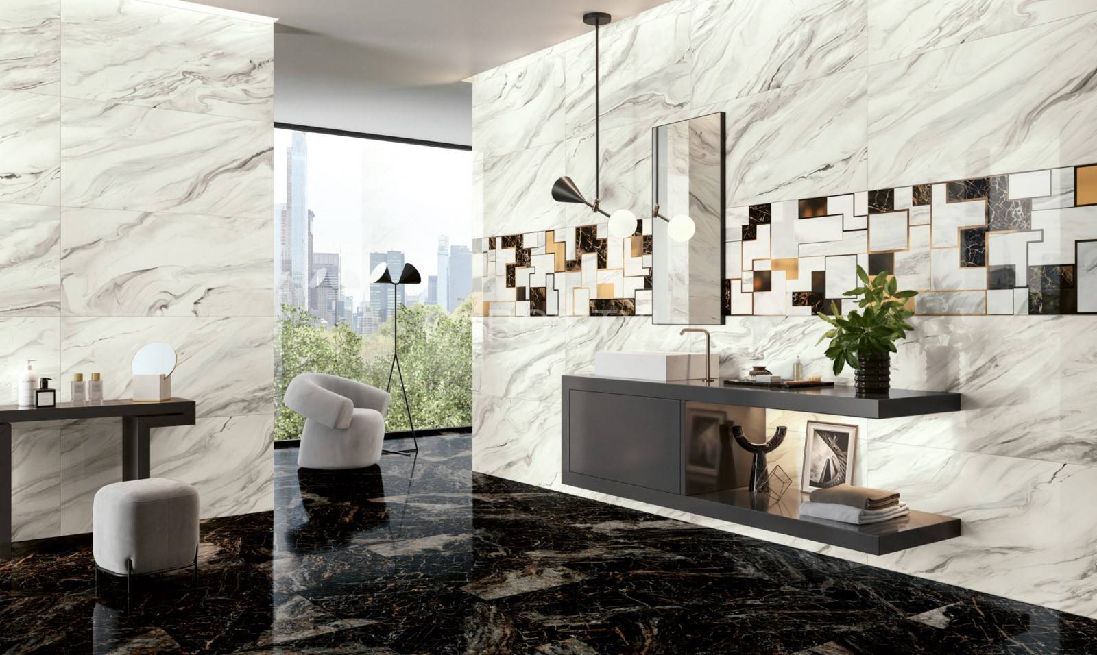 Salle de bain effet luxe carreaux marbrés courchevel