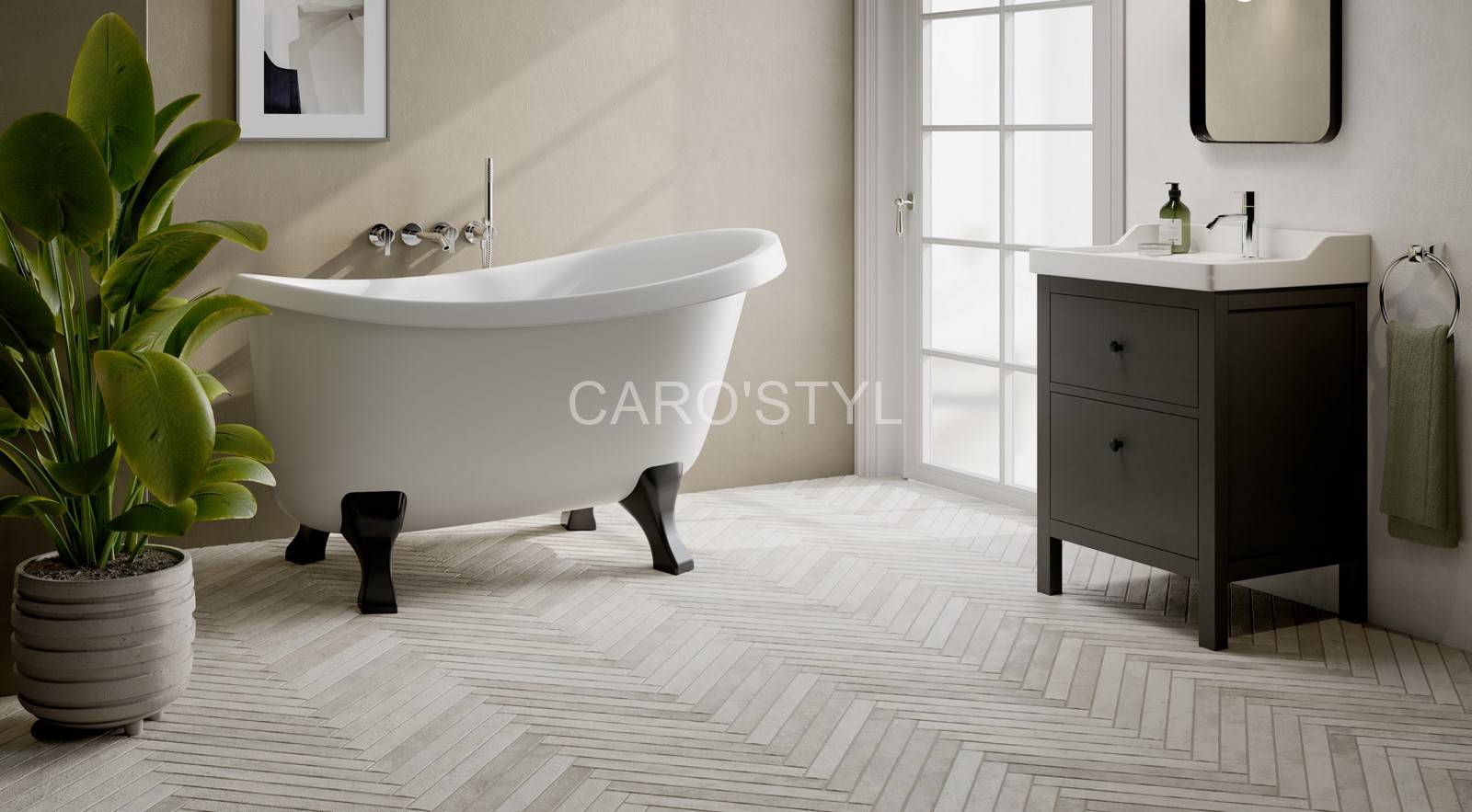 Carrelage inspiration briquette en grès cérame dans une salle de baiin à Toulon 