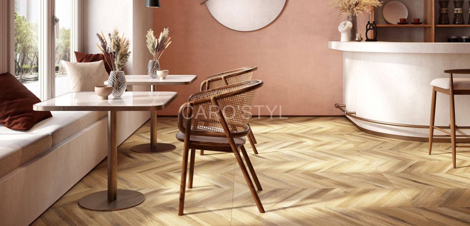 Carrelage imitation bois pose chevron Serre Chevalier Caro'Styl 04