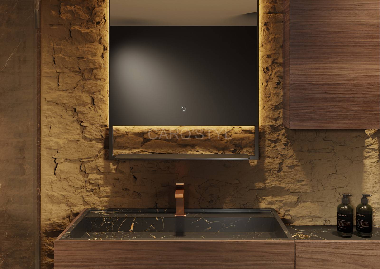 Vasque intégrée en marbre luxueuse dans un meuble en bois 