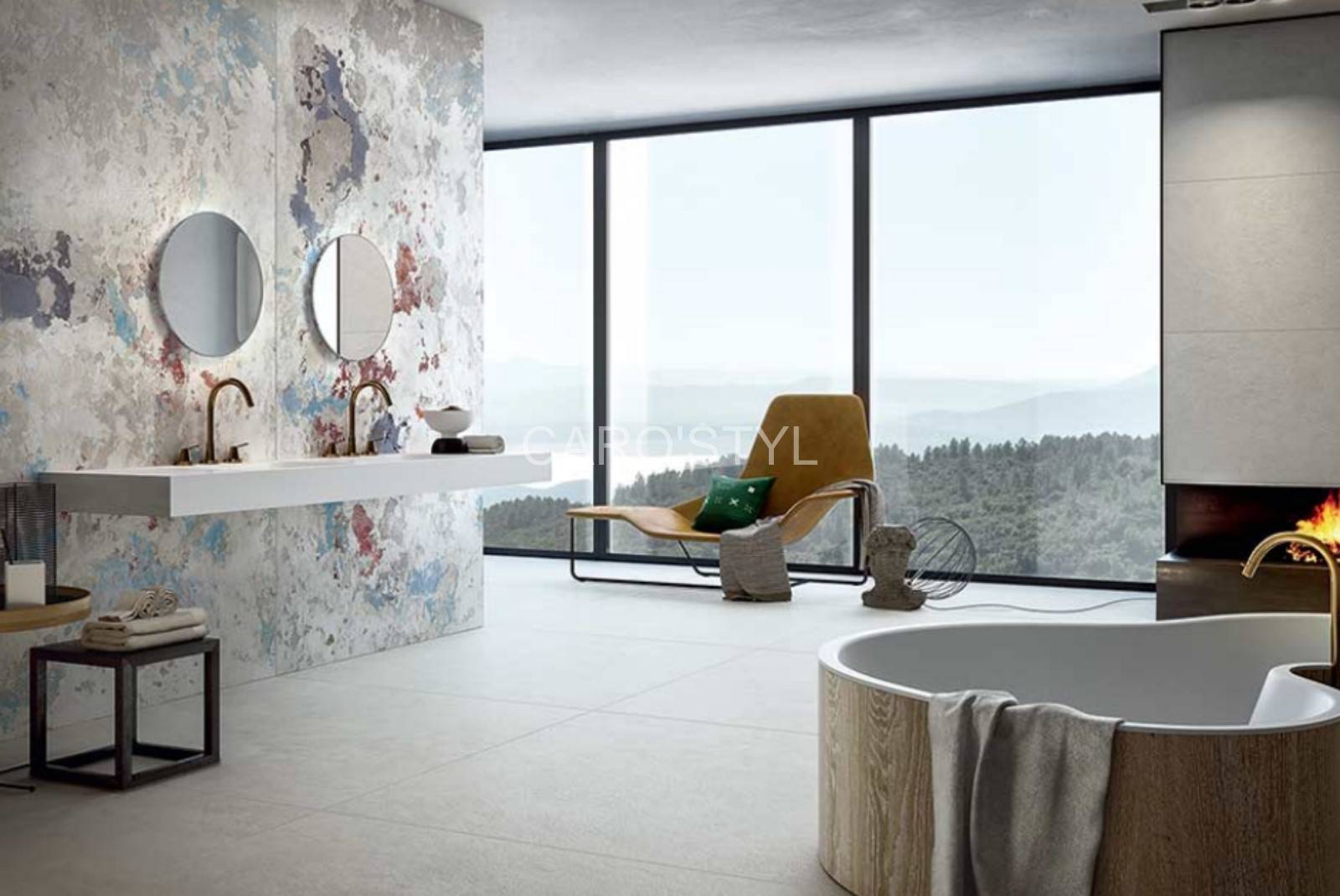 Salle de bains avec un carrelage coloré grand format, vers Hyères 83400 Var