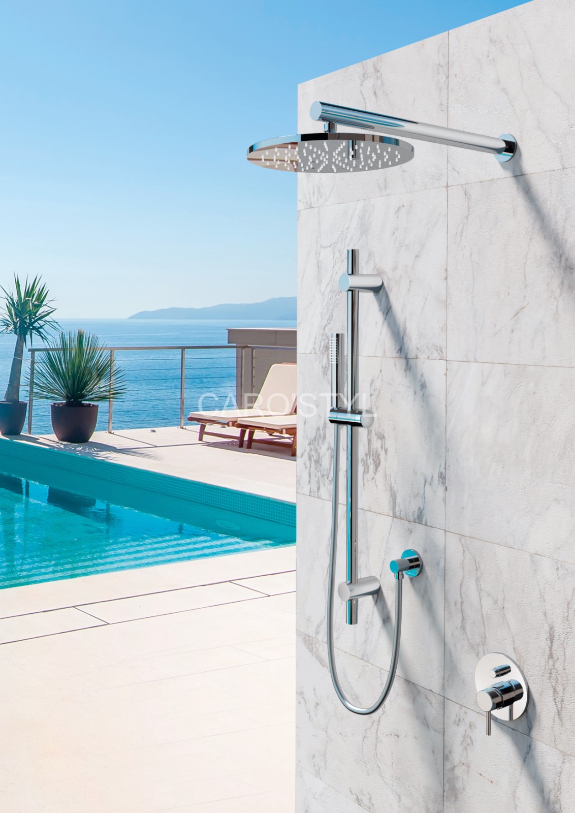 tête de pluie de jardin encastré avec sa douchette et son mitigeur, près de brignoles 83 var