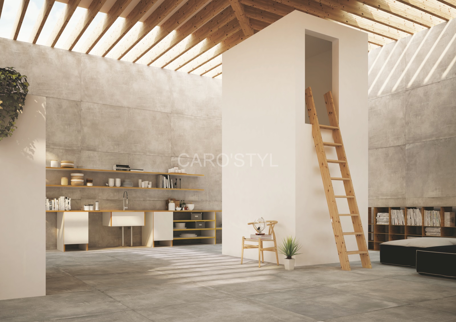 Carrelage aspect ciment au design industriel, maison moderne, près de Six Fours les Plages 83140 Var