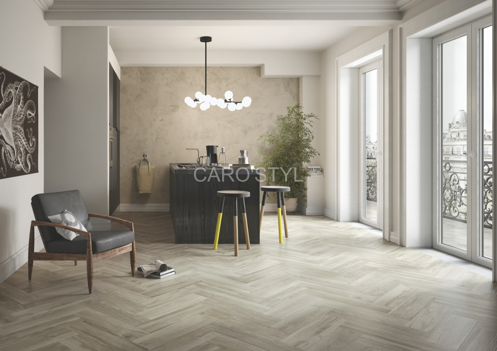 carrelage sol effet parquet bois pose chevrons en grès cérame imola urbiko à gémenos 13 bouches du rhône