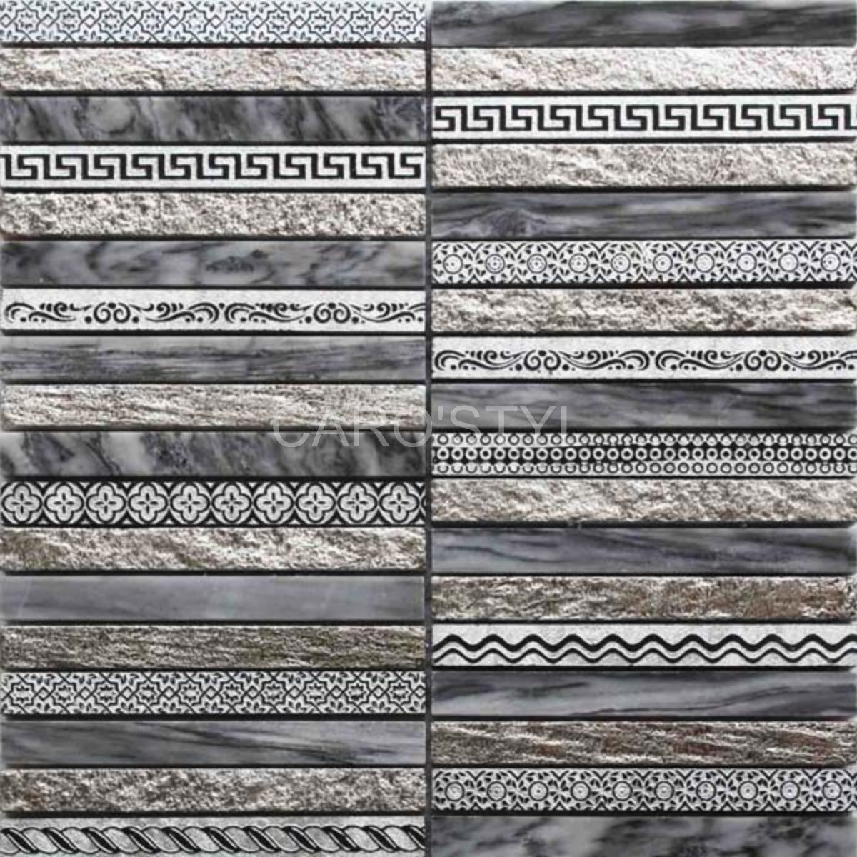 mosaique de marbre gris et feuilles d'argent